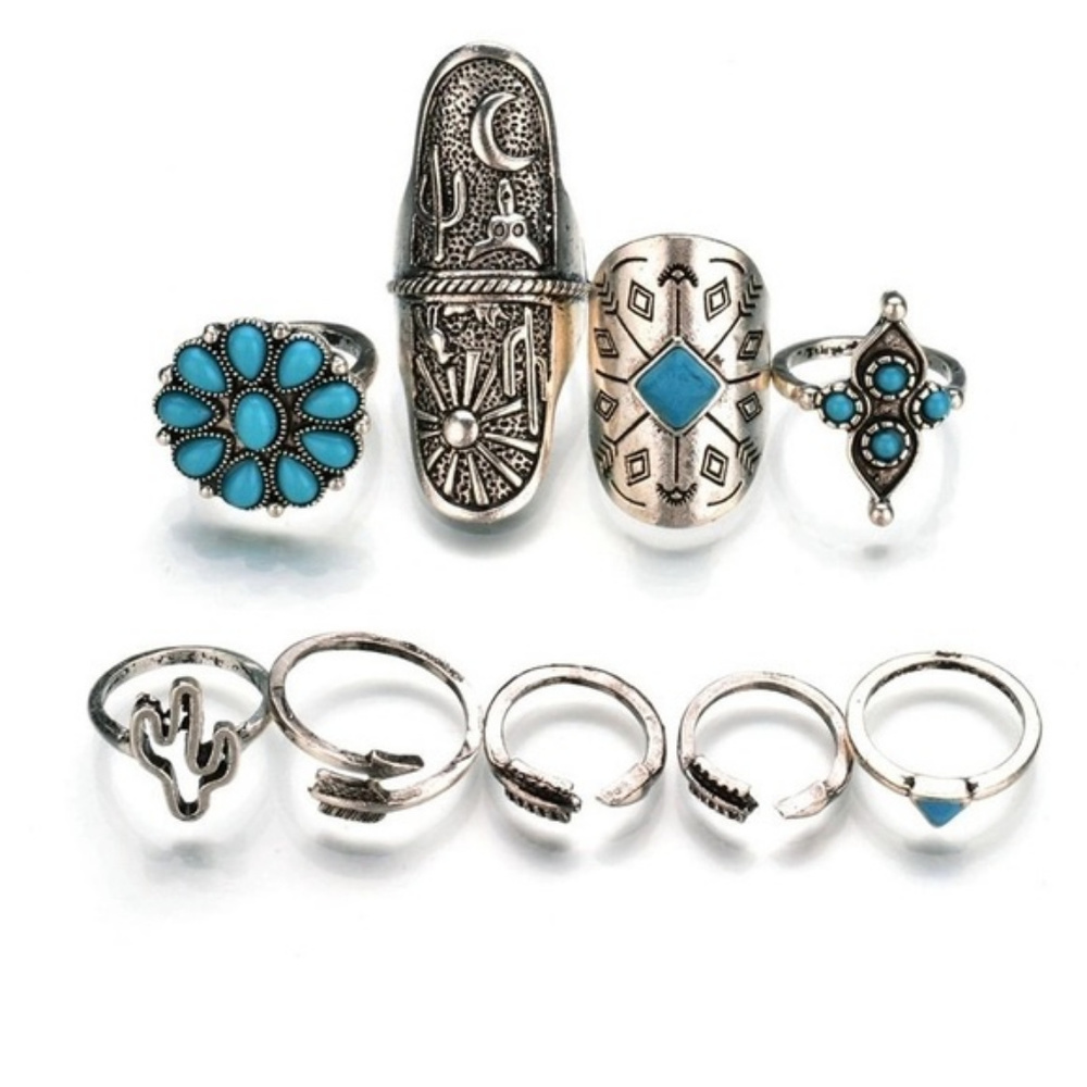 *FINAL PRICE*9pc/set Turquoise boho ring set - Picture 4 of 4